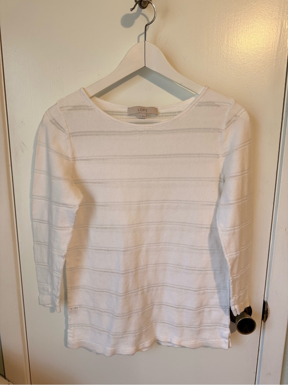 LOFT White Scoop Neck Lightweight Textured Sweater